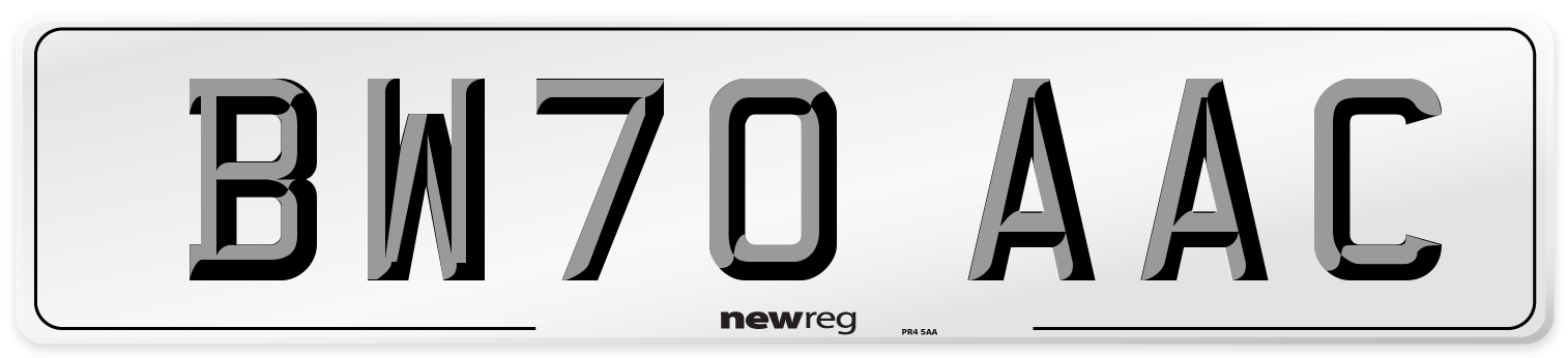 BW70 AAC Number Plate from New Reg